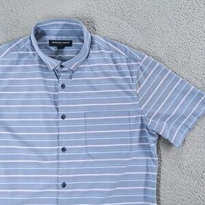 Mizzen+Main Shirt Mens Large Blue Pink Striped Leeward Trim Fit Short Sleeve